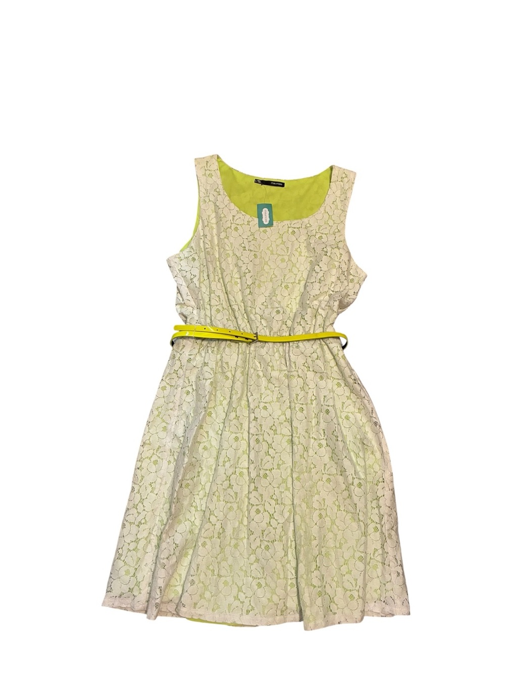 Cream Lace Dress with Lime Accents